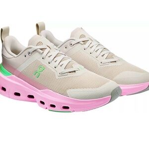 On Running Women's Cream and Pink Athletic Shoes with Green Logo